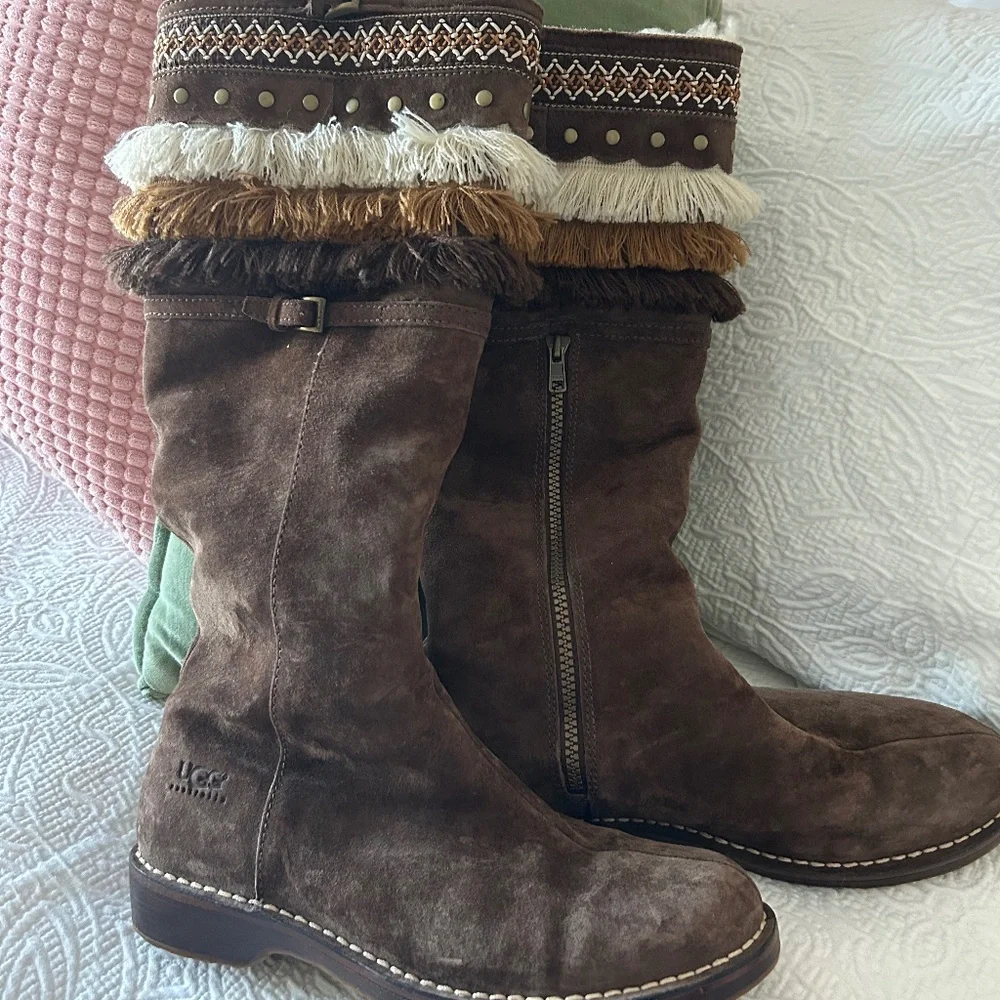 Ugg Brown and Tan Fringe Boots Size 8